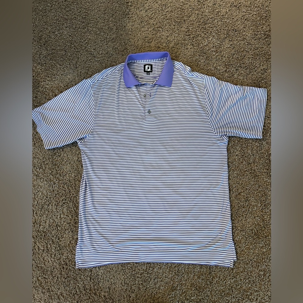 FootJoy Men's Large Blue White Striped Polo Golf Shirt